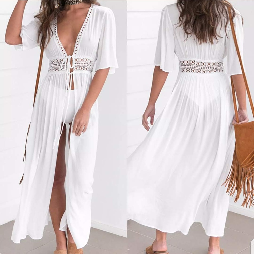 CCO Sexy Boho Kaftan Chiffon Crochet Beach CoverUp - Picture 1 of 7